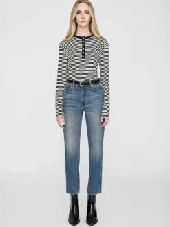 Alessia Long Sleeve Tee in Cream Stripe