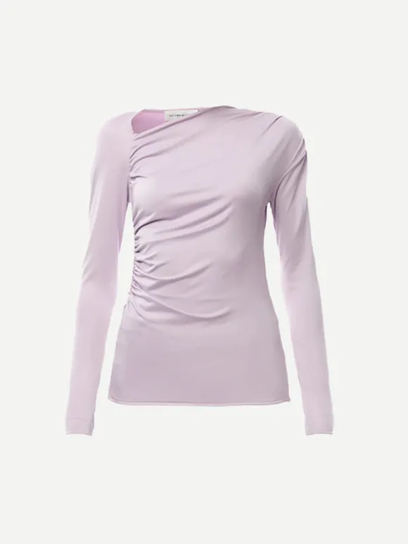 Asymmetric Draped Jersey Top in Petunia