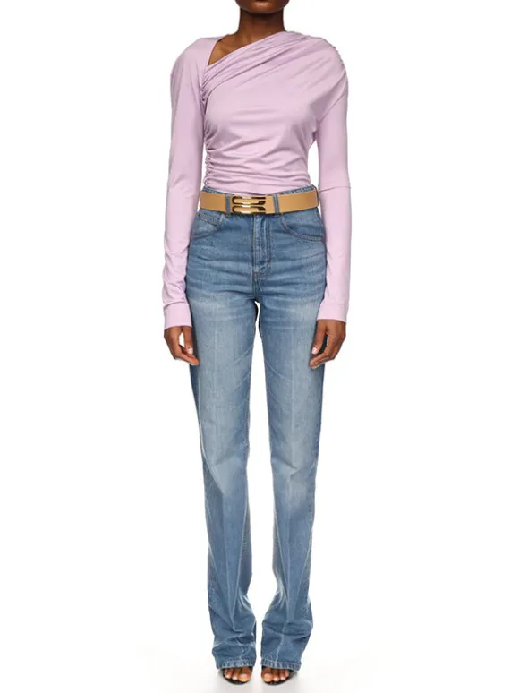 Asymmetric Draped Jersey Top in Petunia