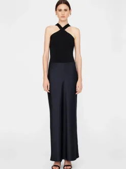 Bar Silk Maxi Skirt in Night Navy