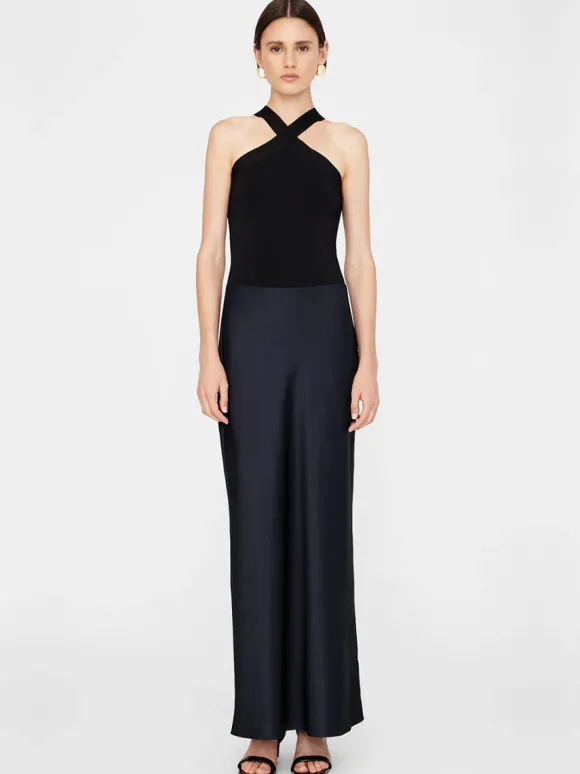 Bar Silk Maxi Skirt in Night Navy