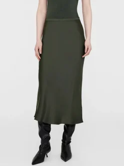 Bar Silk Skirt in Dark Olive