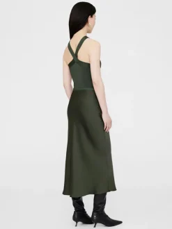 Bar Silk Skirt in Dark Olive
