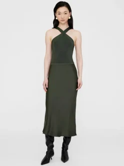 Bar Silk Skirt in Dark Olive