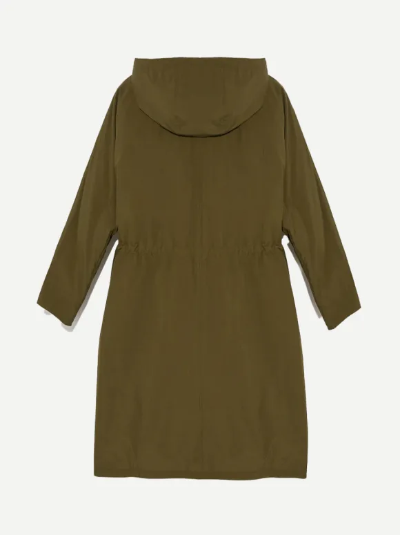 Cape Style Technical Coat in Army Green