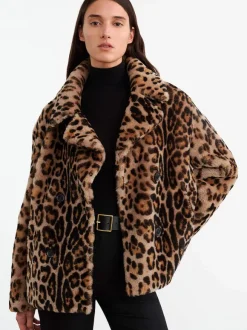 Cleophee DB Short Shearling Coat in Leopard Print