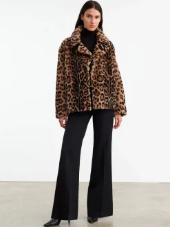 Cleophee DB Short Shearling Coat in Leopard Print