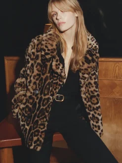 Cleophee DB Short Shearling Coat in Leopard Print