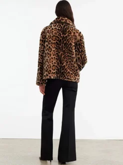 Cleophee DB Short Shearling Coat in Leopard Print
