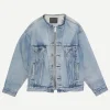 Collarless Trucker Jacket in Caxton Blue