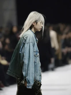 Collarless Trucker Jacket in Caxton Blue