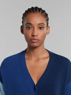 Colour Block Cashmere Cardigan in Ocean
