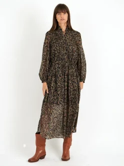 Dalida Dress in Black/Ochre