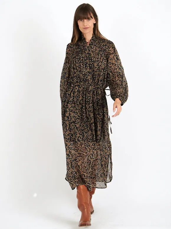 Dalida Dress in Black/Ochre