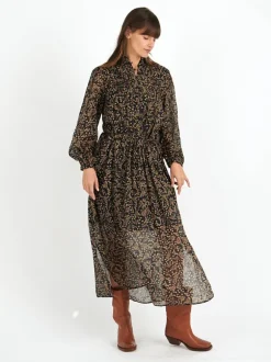 Dalida Dress in Black/Ochre
