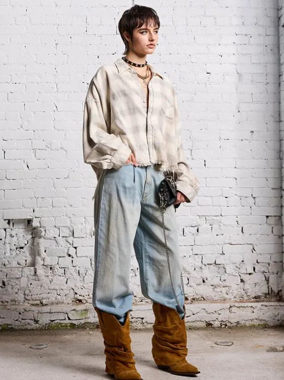 Damon Pleated Wide leg in Lennon Blue