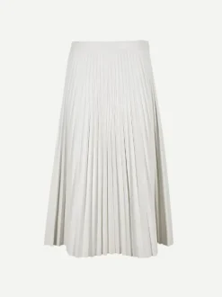 Daphne Faux Leather Pleated Skirt in Off White