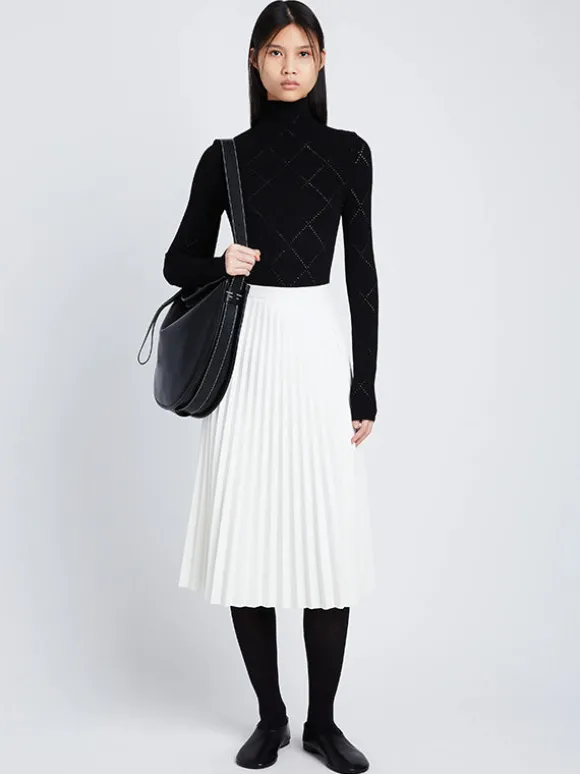 Daphne Faux Leather Pleated Skirt in Off White