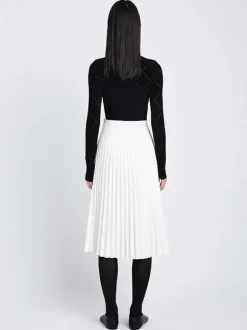 Daphne Faux Leather Pleated Skirt in Off White