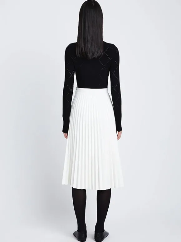 Daphne Faux Leather Pleated Skirt in Off White