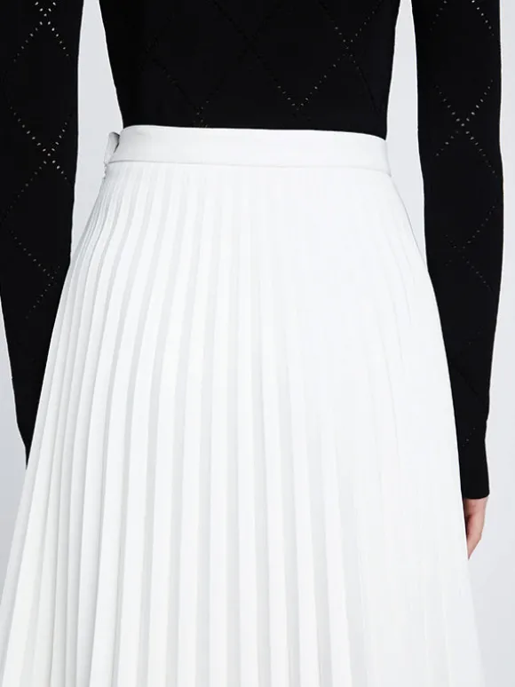 Daphne Faux Leather Pleated Skirt in Off White