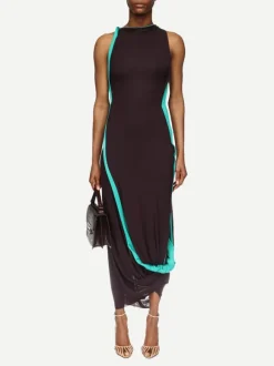 Double Layer Jersey Dress in Ebony/Peacock