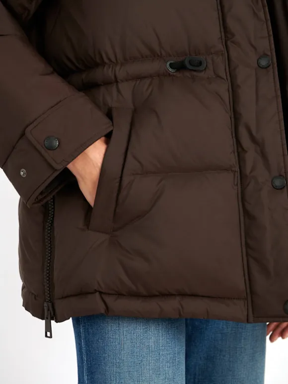 Down Coat with Trim in Mocha
