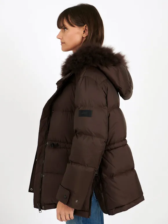 Down Coat with Trim in Mocha