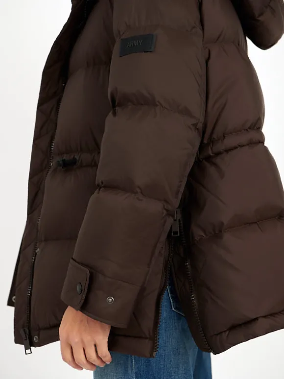 Down Coat with Trim in Mocha