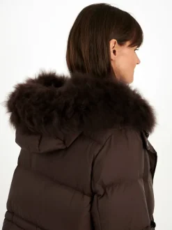 Down Coat with Trim in Mocha