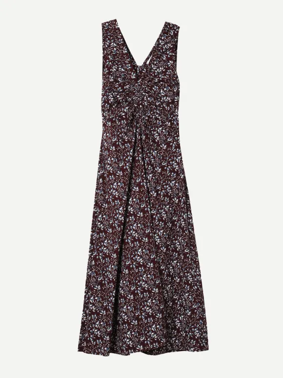 Fatima Ruched Tank Dress in Mira Floral Wine Tasting