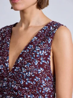 Fatima Ruched Tank Dress in Mira Floral Wine Tasting