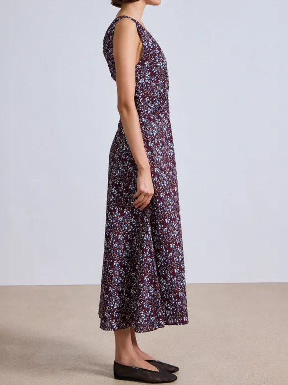 Fatima Ruched Tank Dress in Mira Floral Wine Tasting