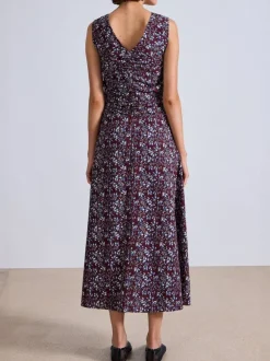 Fatima Ruched Tank Dress in Mira Floral Wine Tasting