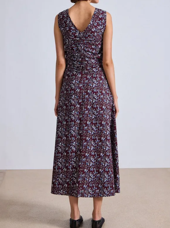 Fatima Ruched Tank Dress in Mira Floral Wine Tasting