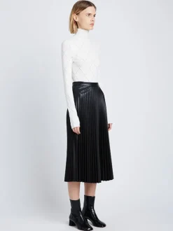 Faux Leather Pleated Skirt in Black