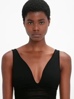 Frame Detail Sleeveless Dress in Black