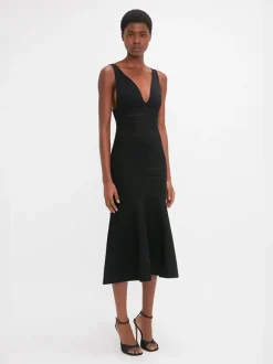 Frame Detail Sleeveless Dress in Black