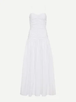 Gathered Drop Waist Dress in White