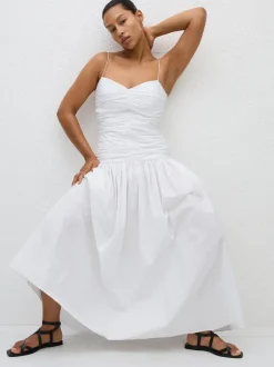Gathered Drop Waist Dress in White