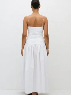 Gathered Drop Waist Dress in White