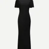 Gathered Sleeve Midi Dress in Black