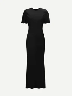 Gathered Sleeve Midi Dress in Black