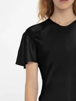 Gathered Sleeve Midi Dress in Black
