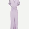 Gathered V-Neck Midi Dress In Petunia