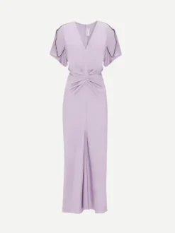 Gathered V-Neck Midi Dress In Petunia