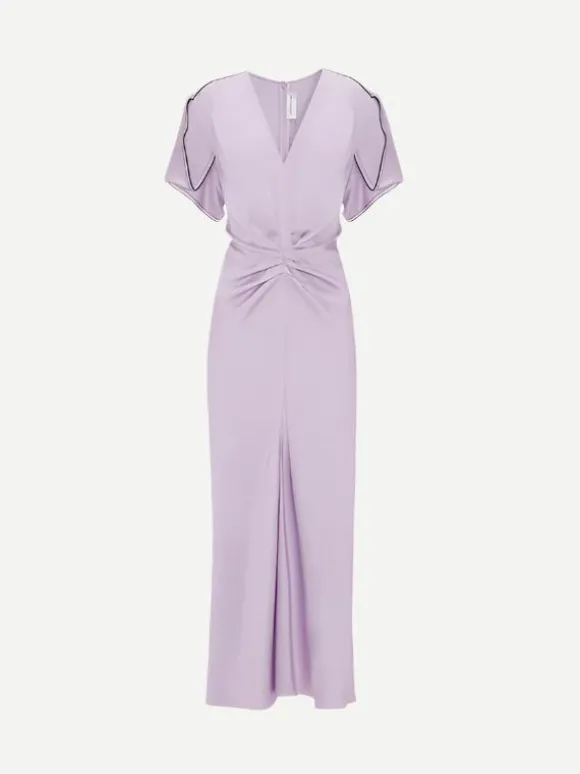 Gathered V-Neck Midi Dress In Petunia