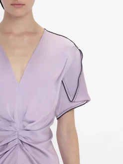 Gathered V-Neck Midi Dress In Petunia