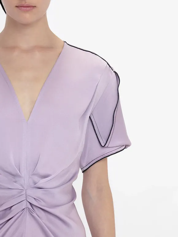 Gathered V-Neck Midi Dress In Petunia