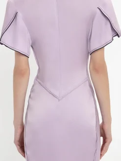 Gathered V-Neck Midi Dress In Petunia